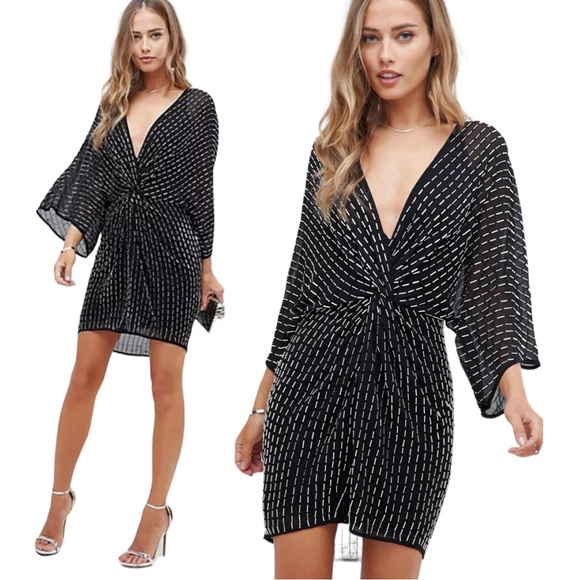 ASOS Dresses & Skirts - ASOS DESIGN mini kimono dress with starburst beading size 8 NWT